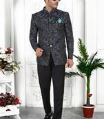 Dark greyish blue computer thread work on art silk jacket only