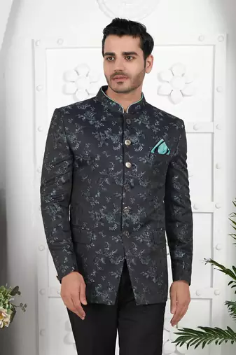 dark greyish blue computer thread work on art silk jacket only