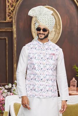 multi colour digital print on art silk 3pcs nehru jacket set 4