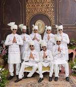 multi colour digital print on art silk 3pcs nehru jacket set