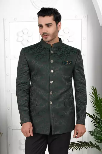 dark green imported jaquard silk jacket only
