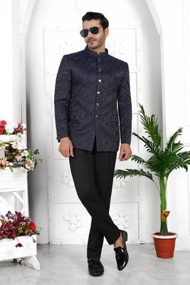 navy blue imported jaquard silk jacket only 1