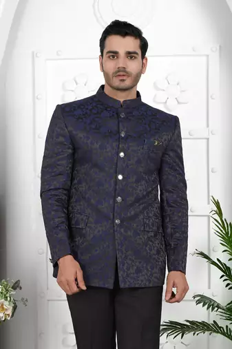 navy blue imported jaquard silk jacket only