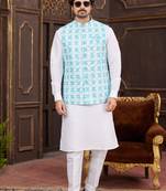 Blue digital print on art silk  3pcs jacket set