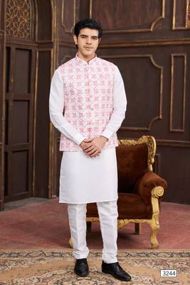 pink digital print on art silk 3pcs nehru jacket set 2