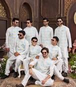 Multi colour digital print on art silk 3pcs jacket set