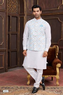 blue digital print on art silk  3pcs nehru jacket set 2