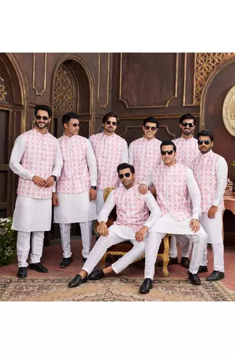 Pink digital print on art silk  3pcs jacket set