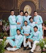 Multi colour digital print on art silk 3pcs jacket set