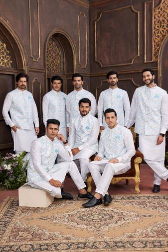 Blue digital print on art silk  3pcs jacket set