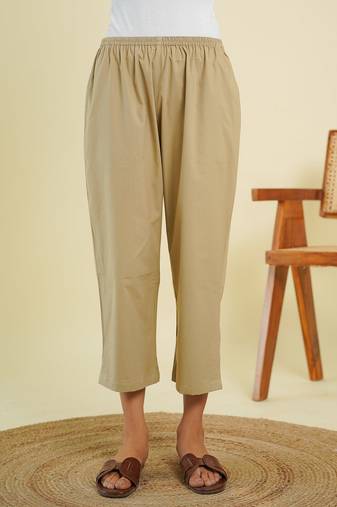 Brown cotton ankle length pant