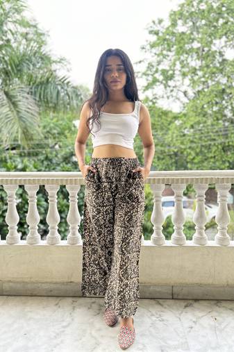Brown cotton block printed pant