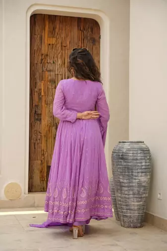 PURPLE COLORE GEORJEET PARTY WEAR SUIT SET