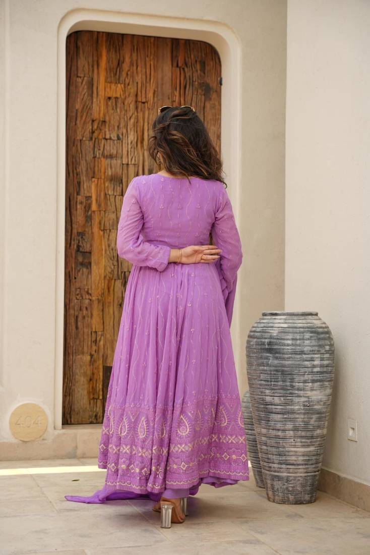 PURPLE COLORE GEORJEET PARTY WEAR SUIT SET