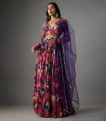 Electric Blue Georgette Digital Printed Skirt Set