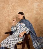 Blue Printed raypn Straight Kurti Pant and Dupatta Set