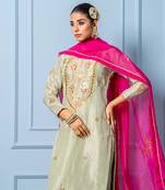 Sea green Pure Spun Silk Hand Embroidered Kurta Set