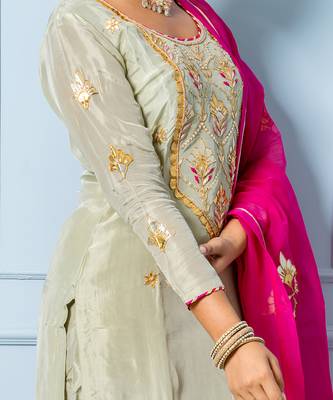 Sea green Pure Spun Silk Hand Embroidered Kurta Set 5