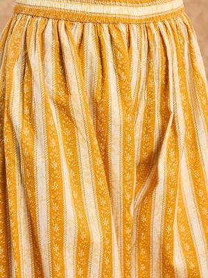 Yellow Printed Pure Cotton Straight Kurti Pant and Dupatta Set 4