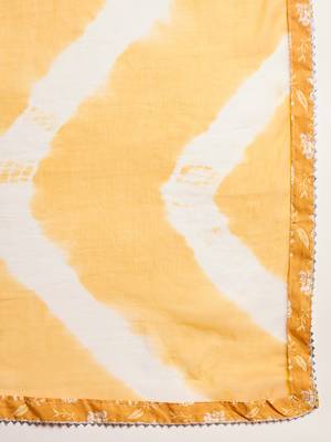 Yellow Printed Pure Cotton Straight Kurti Pant and Dupatta Set 5