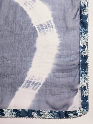 Navy Blue Printed Pure Cotton Straight Kurti Pant and Dupatta Set 5