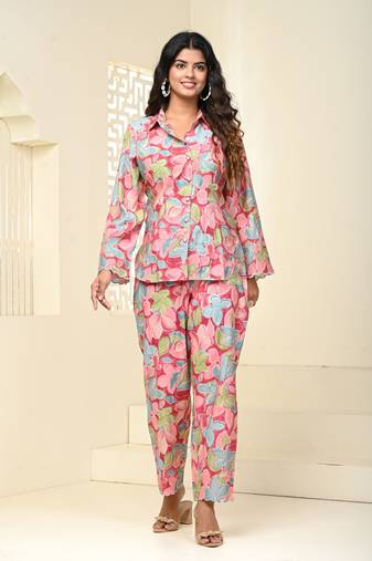 Elegant pink floral modal chanderi kurta set