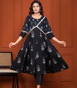 Elegant black with floral print kurta set for women