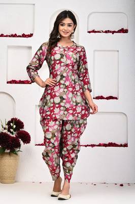 Magenta flower color dhoti kurta set for women 1