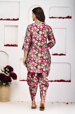 Magenta flower color dhoti kurta set for women 4