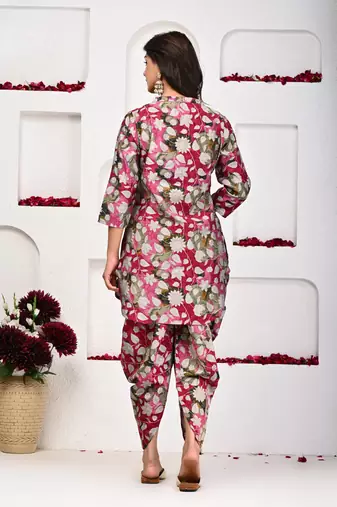Magenta flower color dhoti kurta set for women