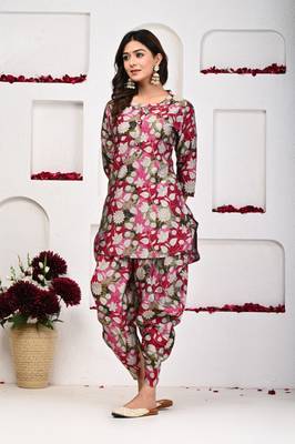 Magenta flower color dhoti kurta set for women 5