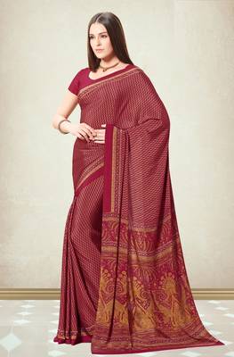 Red Polka Dots Crepe Silk Printed Saree,Sari Comes With Blouse 1