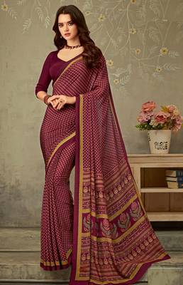 Maroon Polka Dots Crepe Silk Printed Saree,Sari Comes With Blouse 1