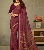 Maroon Polka Dots Crepe Silk Printed Saree,Sari Comes With Blouse