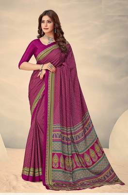Purple Polka Dots Crepe Silk Printed Saree,Sari Comes With Blouse 1