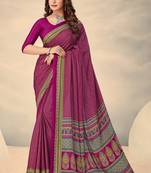 Purple Polka Dots Crepe Silk Printed Saree,Sari Comes With Blouse