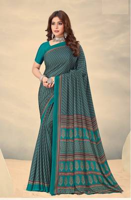 Teal Green Polka Dots Crepe Silk Printed Saree,Sari Comes With Blouse 1