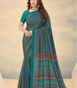 Teal Green Polka Dots Crepe Silk Printed Saree,Sari Comes With Blouse