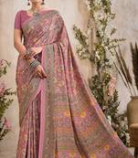 Peach,Mustard Floral Crepe Silk Printed Saree,Sari Comes With Blouse