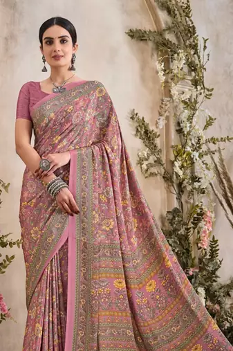 Peach,Mustard Floral Crepe Silk Printed Saree,Sari Comes With Blouse
