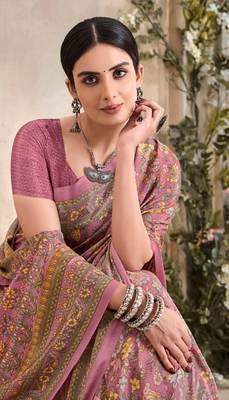 Peach,Mustard Floral Crepe Silk Printed Saree,Sari Comes With Blouse 4