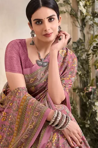 Peach,Mustard Floral Crepe Silk Printed Saree,Sari Comes With Blouse