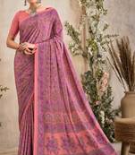 Pink Floral Crepe Silk Printed Saree,Sari Comes With Blouse
