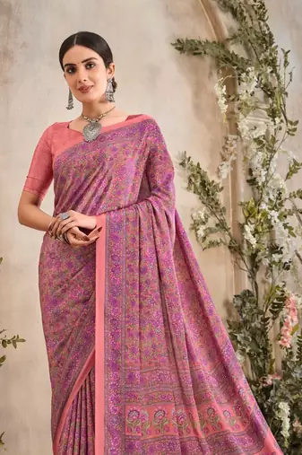 Pink Floral Crepe Silk Printed Saree,Sari Comes With Blouse