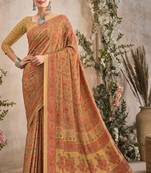 Cream,Red Floral Crepe Silk Printed Saree,Sari Comes With Blouse