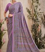 Lavender Floral Crepe Silk Printed Saree,Sari Comes With Blouse