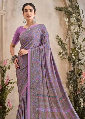 Lavender Floral Crepe Silk Printed Saree,Sari Comes With Blouse 2