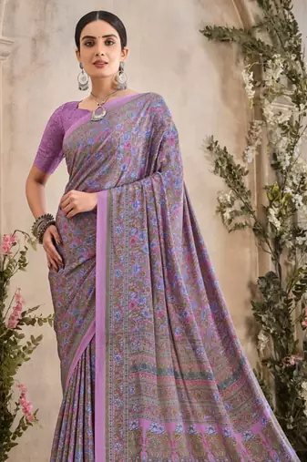 Lavender Floral Crepe Silk Printed Saree,Sari Comes With Blouse