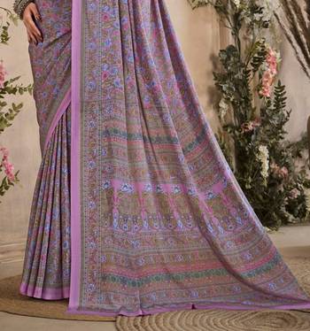 Lavender Floral Crepe Silk Printed Saree,Sari Comes With Blouse 3