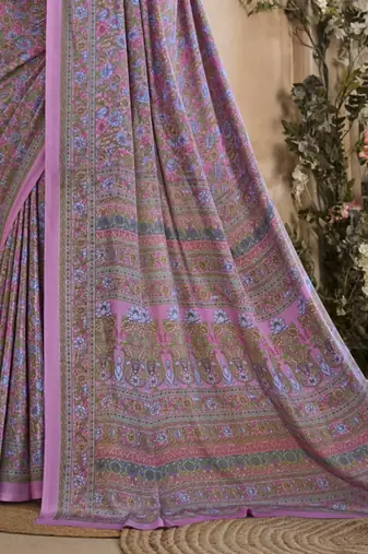 Lavender Floral Crepe Silk Printed Saree,Sari Comes With Blouse